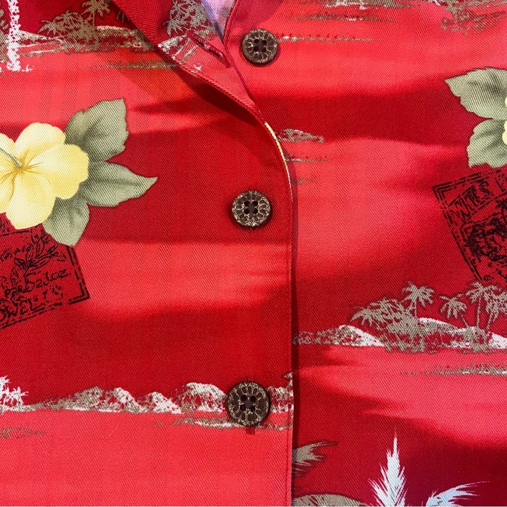 Women’s Vintage 90s Island Traders Red Tropical Floral‎ Hawaiian Button Down - Picture 7 of 10